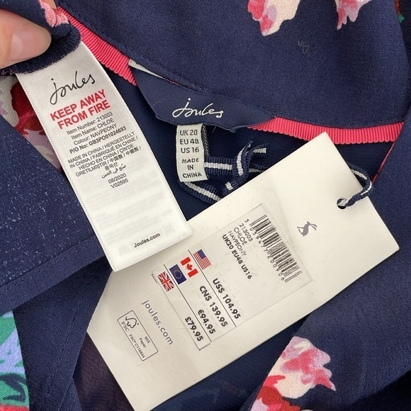 Joules Dress Women's 16 Plus Blue Floral Long Sleeve Maxi V-Neck NWT - Picture 13 of 17